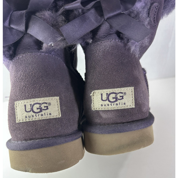 UGG Australia Bailey Bow Purple Suede Shearling Sheepskin Boots Size 10 *Flawed - Picture 10 of 13